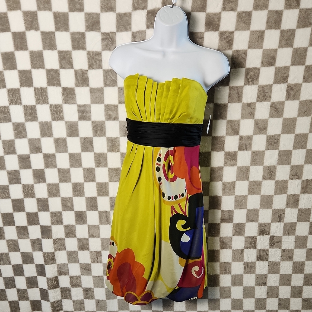 Kay Unger New York Dress bright chartreuse floral abstract silk sleeveless NWT